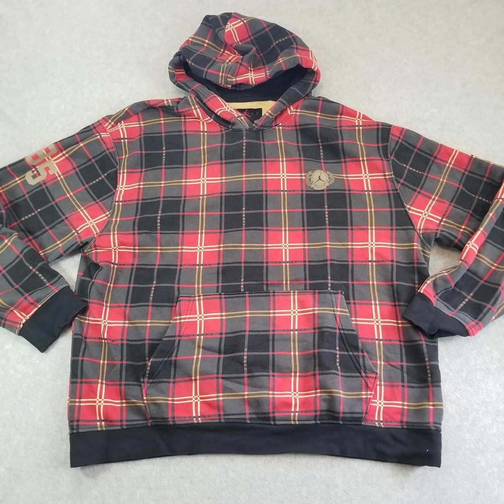 Jordan Hoodie Mens Extra Large Red Plaid Fleece Flight Jumpman Crest DV1578-612
